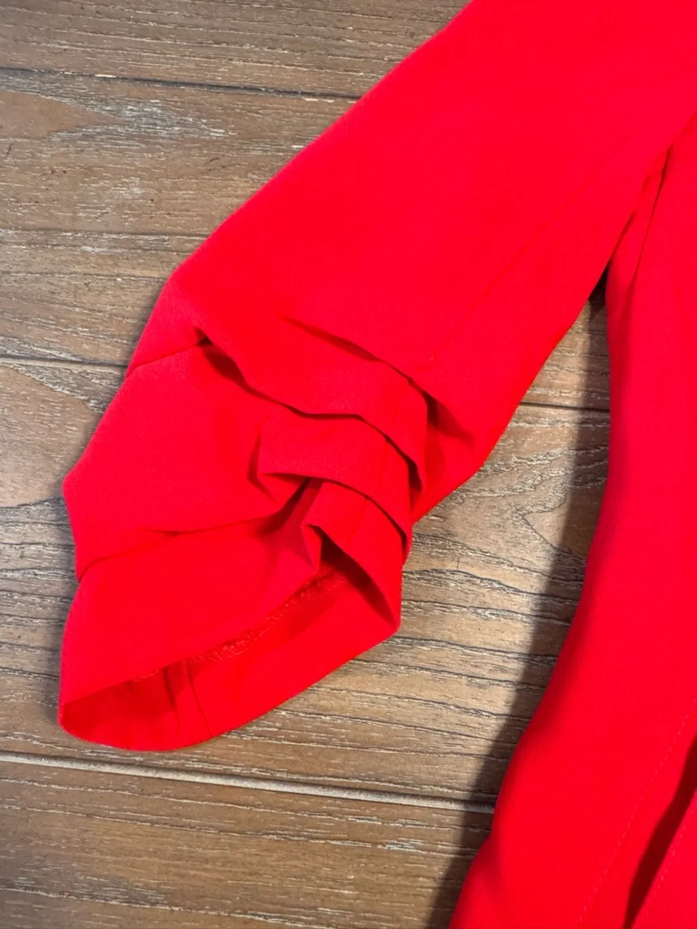 Dalia Vibrant Red Open-Front Blazer with Ruched Sleeves - Picture 2 of 8